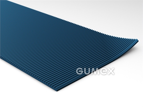 Pryžová podlahovina s desénem S 3, tloušťka 3mm, šíře 1200mm, 65°ShA, SBR, desén podélně rýhovaný, -20°C/+60°C, modrá